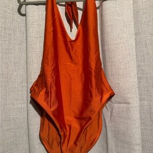 Vibrant Orange One-Piece Halter Swimsuit